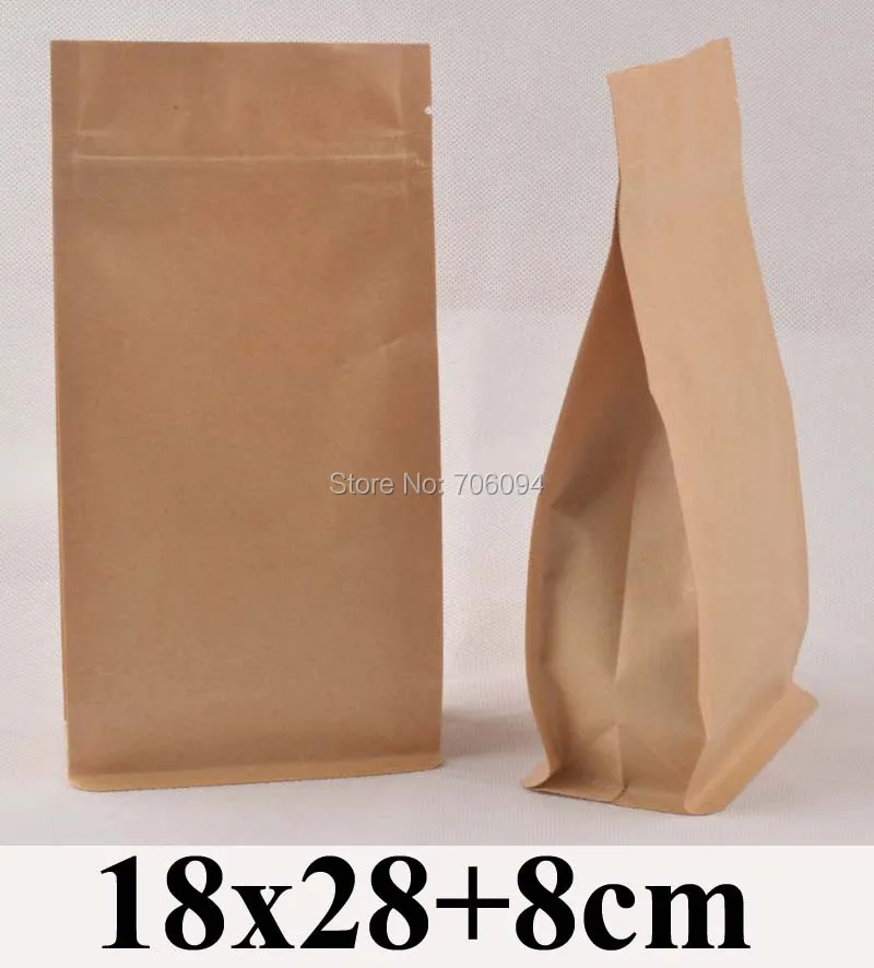 80PCS 18*28+8cm Flat bottom standup ziplock kraft bag  7.1''*11'' side gusset zipper kraft bag coffee tea nut kraft paper bag