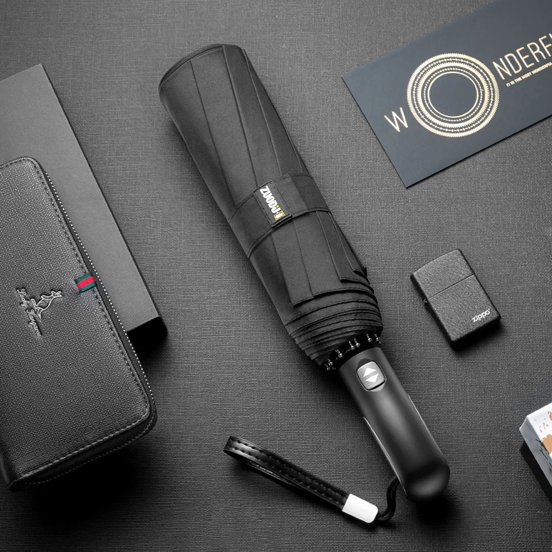 

Big Clear Automatic Umbrella Rain Women Rains Business Men Automatic Umbrella Windproof Male Parasol Dark Blue and Black 3DYS02