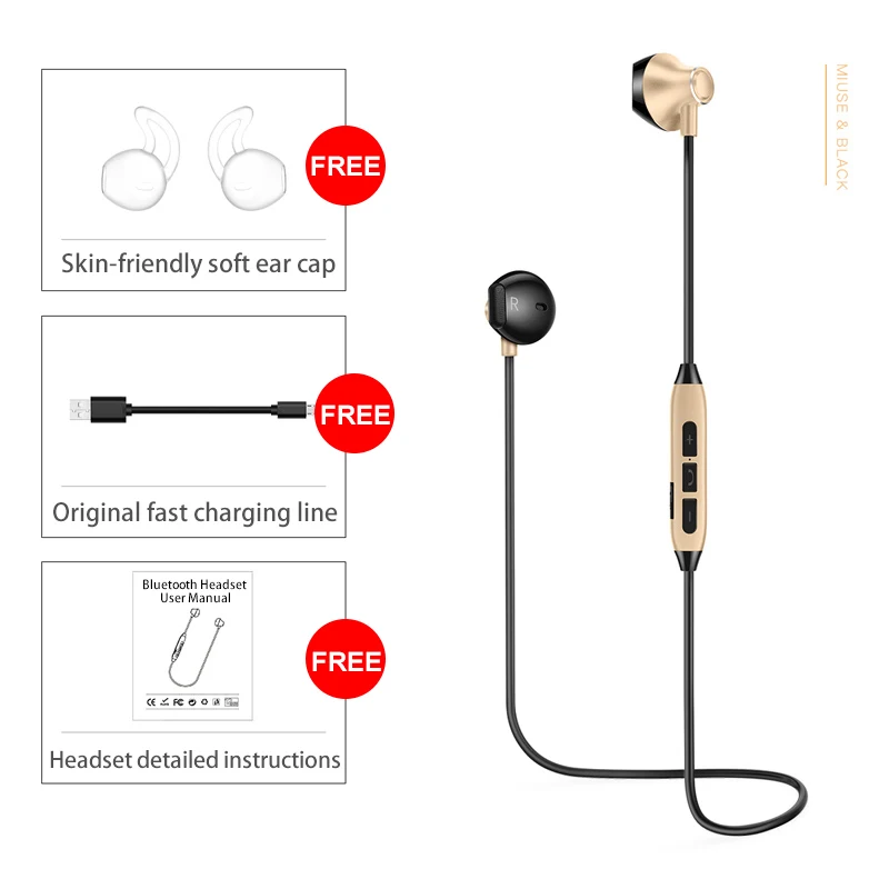 H2 Bluetooth наушники водонепроницаемые беспроводные наушники спортивные бас Bluetooth наушники с микрофоном для iPhone xiaomi huawei samsung - Цвет: Black gold
