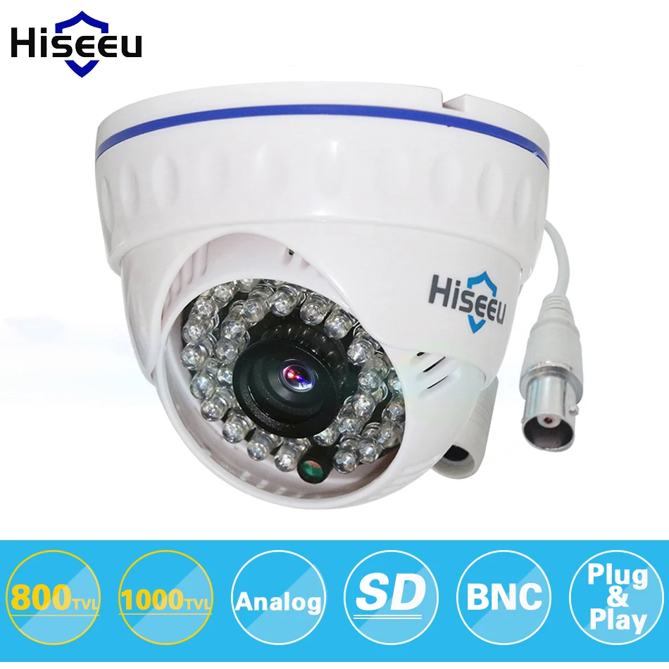 Hiseeu CMOS 800TVL 1000TVL камера видеонаблюдения мини-купольная безопасности аналоговая