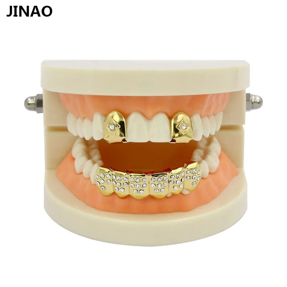 JINAO Для мужчин и женщин в стиле хип-хоп золото Цвет покрытием рот Grillz Набор CZ