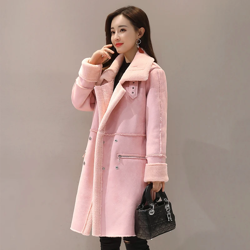 

NEW 2017 Winter Lambswool Suede Jacket Thicken Coat Warm Long Sleeve Jacket Women autumn female Long Overcoat