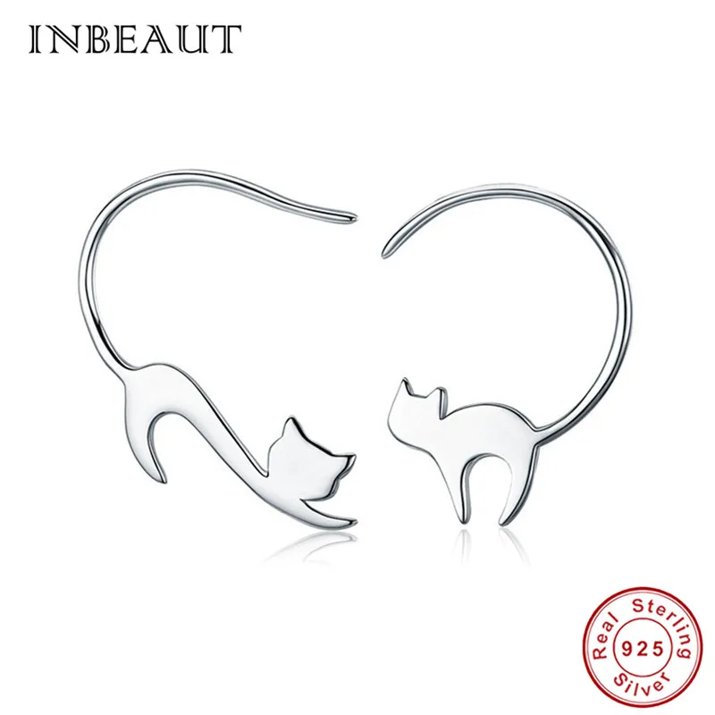 INBEAUT, женские трендовые серьги-гвоздики, 925 пробы, серебряные, цветные, крылья мечты, единорог, милый кот, медведь, серьги с лапами, подарок на день рождения