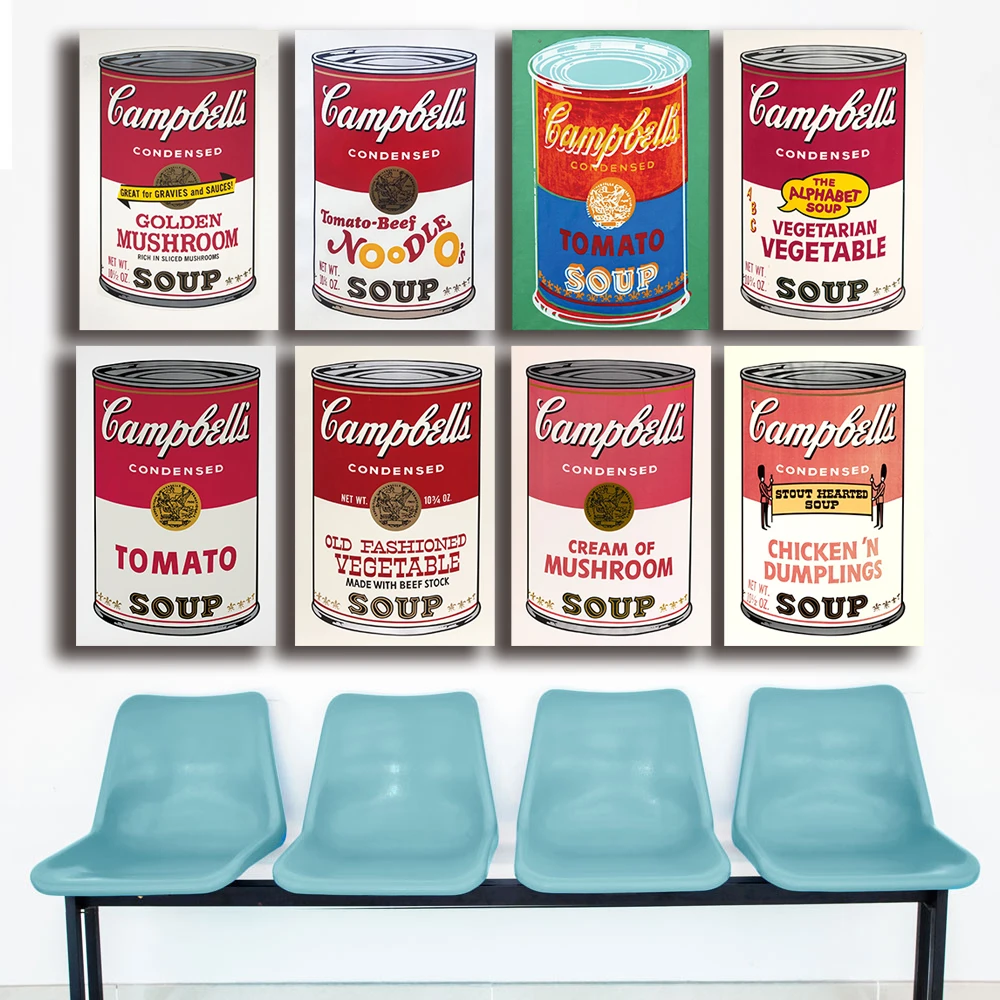 Andy warhol 8 шт. набор campbell-s-soup-can-beef картина маслом Печать на холсте без рамки картины декор для гостиной