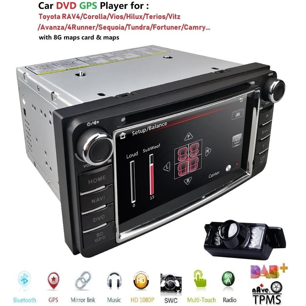 2 DIN автомобильный dvd gps для toyota hilux prado corolla camry rav4 yaris Vios directions 2003 2008 SWC RDS BT SD