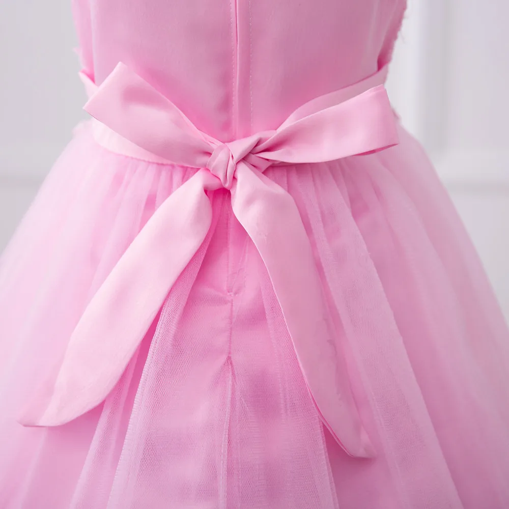 Детское платье принцессы кружевное с цветами и бусинами для девочек свадебное