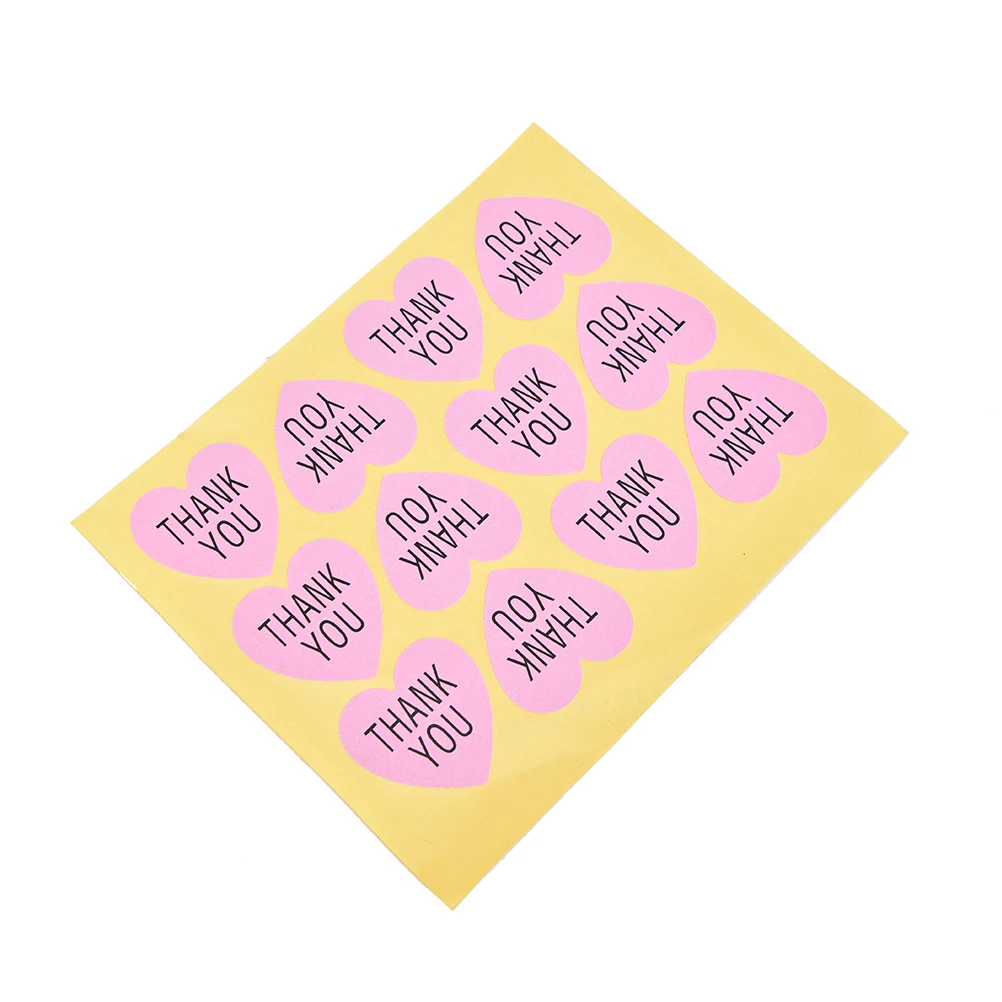 12 * наклейки розовые в форме сердца спасибо за упаковку запечатанные на свадьбу |