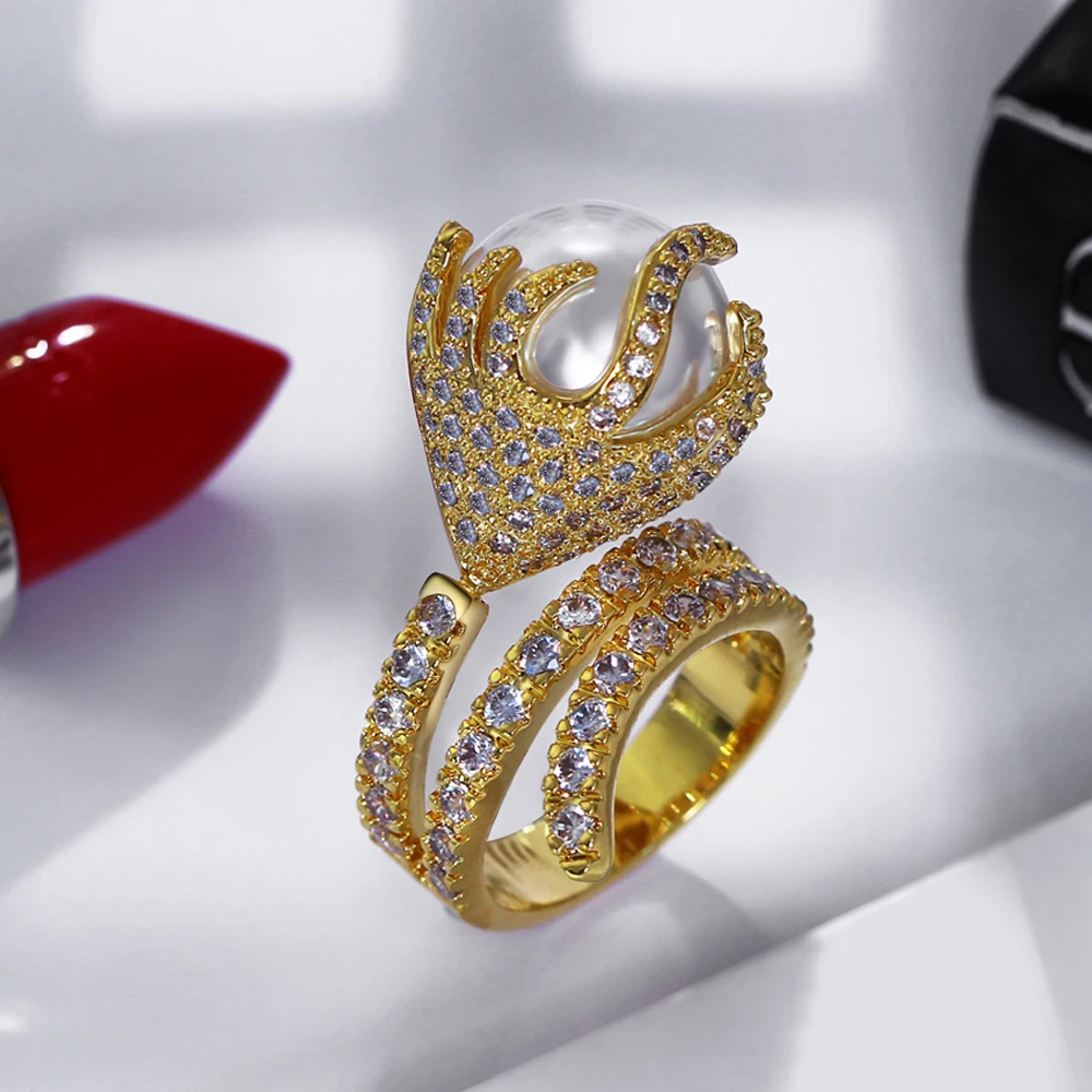 Большие женские кольца с белым жемчугом золотого цвета Бижутерия anel feminino