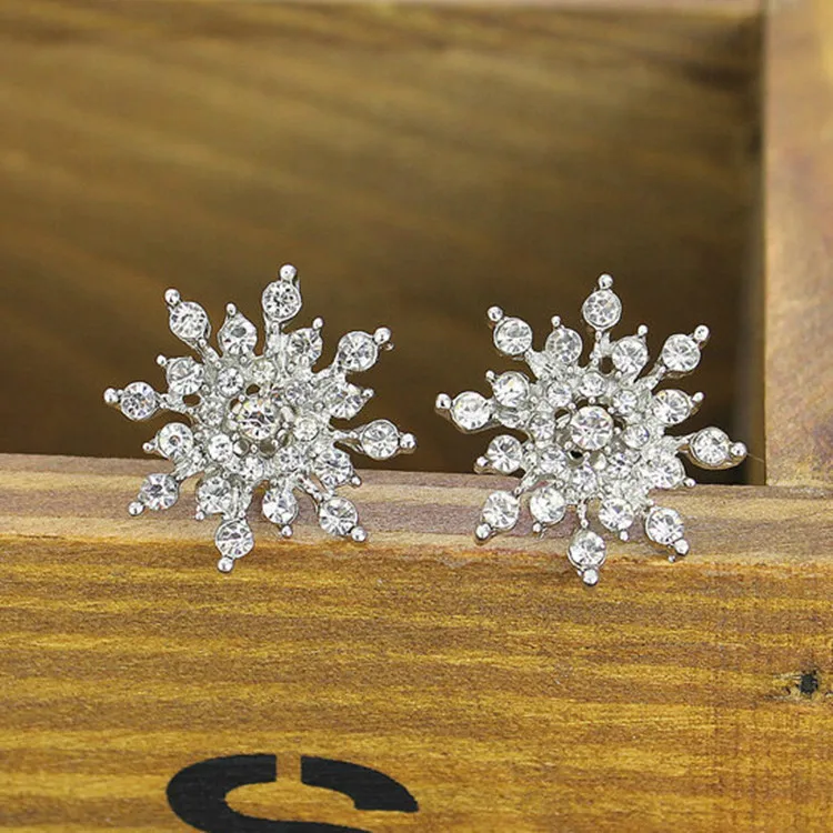 Женские серьги гвоздики в виде снежинки стразы со стразами 2016|snowflake stud earrings|fashion