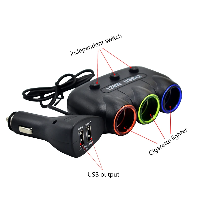 Автомобильный USB гнездо для автомобильного прикуривателя с разъемом 12 V-24 V Мощность адаптер макс. 5 в 2.1A устройство для автомобиля с двумя портами USB Зарядное устройство с независимым переключатели