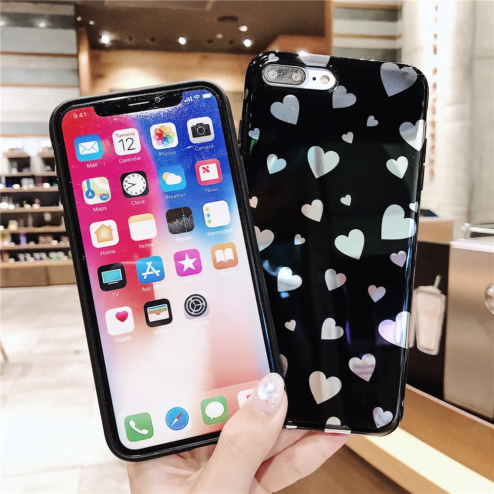 Роскошные сердце любовь Зеркало чехол для iPhone X Дело Девушка Силиконовый Чехлы 10