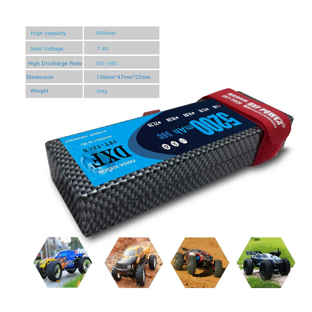 2 шт. DXF 2S 7 4 V 5200mAh 50C LiPo батарейный блок for1: 10 RC Evader BX Car Truck радиоуправляемая