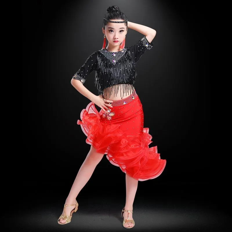 

Children's Latin dance skirt performance clothing new Latin dance skirt girls Diamond Junior Latin dress costume contest Grading