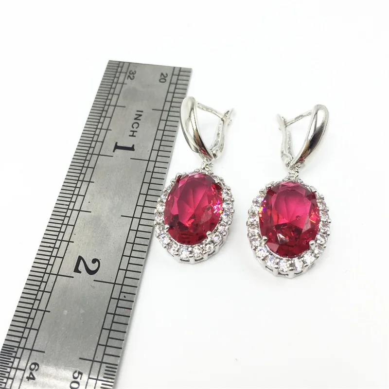 Серьги-подвески женские из серебра 925 пробы с розовым гранатом белого цвета |