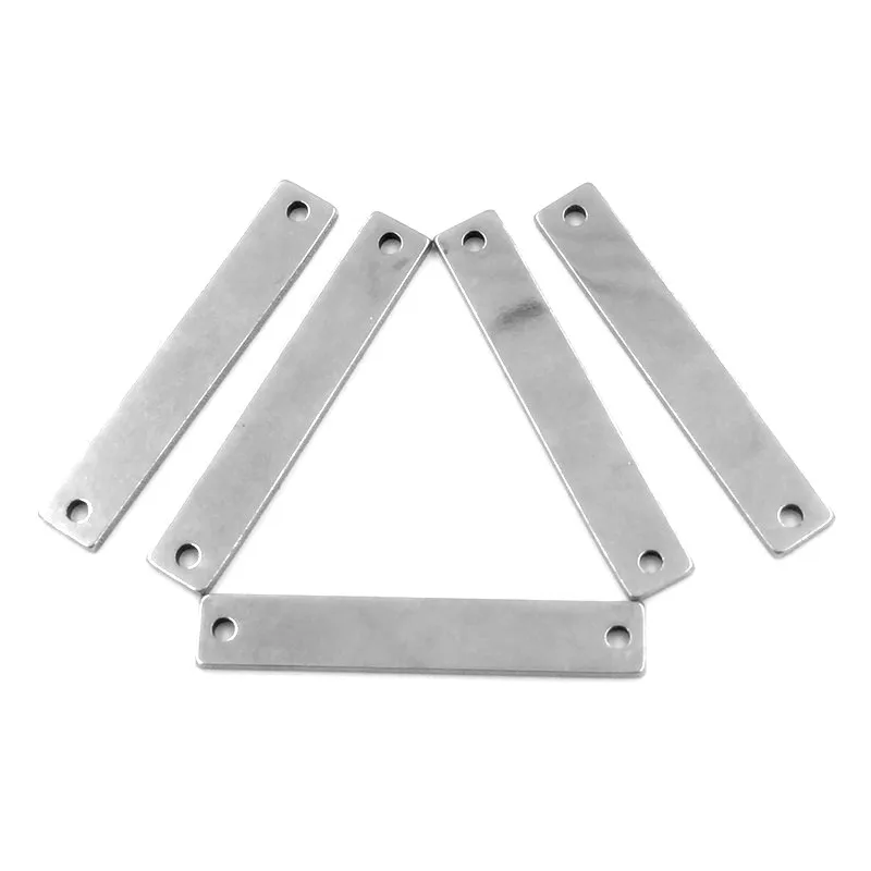 

Stamping Tags Stainless Steel Connectors Connecteurs Jewelry Findings Silver Tone Rectangle Blank 38x6mm 10Pcs