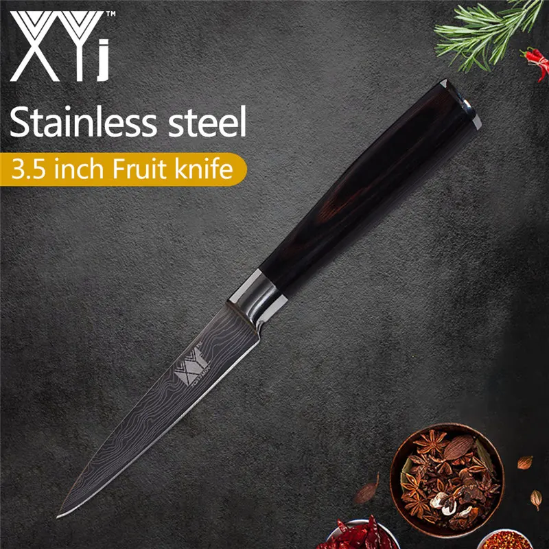 L.3.5 paring knife XYj 6 шт. набор ножей из нержавеющей стали Высокоуглеродистый 7cr17 острое лезвие цветная деревянная ручка нож рыба мясо фрукты кухонные аксессуары - Цвет: L.3.5 paring knife