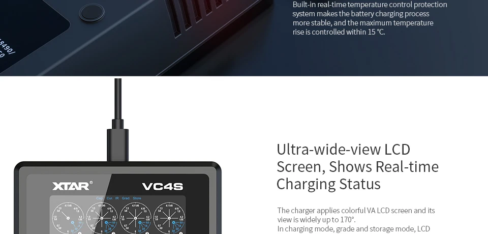XTAR VC4 S VC4S QC3.0 быстрая зарядка, Max3A для один слот применяется к 3,6/3,7 v Li-Ion IMR/INR/ICR/Батарея 18650 14500 20700 21700