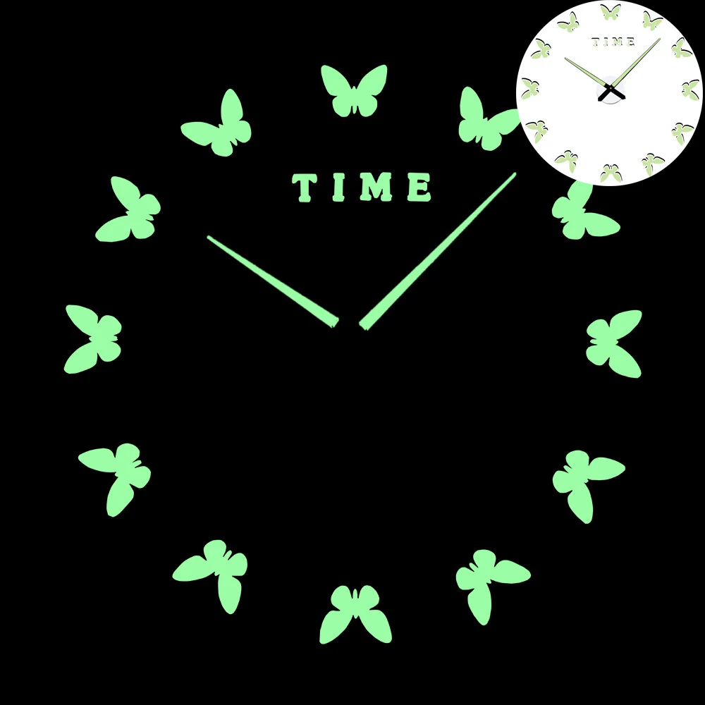 Светящиеся бабочки новые настенные часы Horloge Murale Diy 3d акриловые Зеркальные Стикеры большие домашние кварцевые современный дизайн