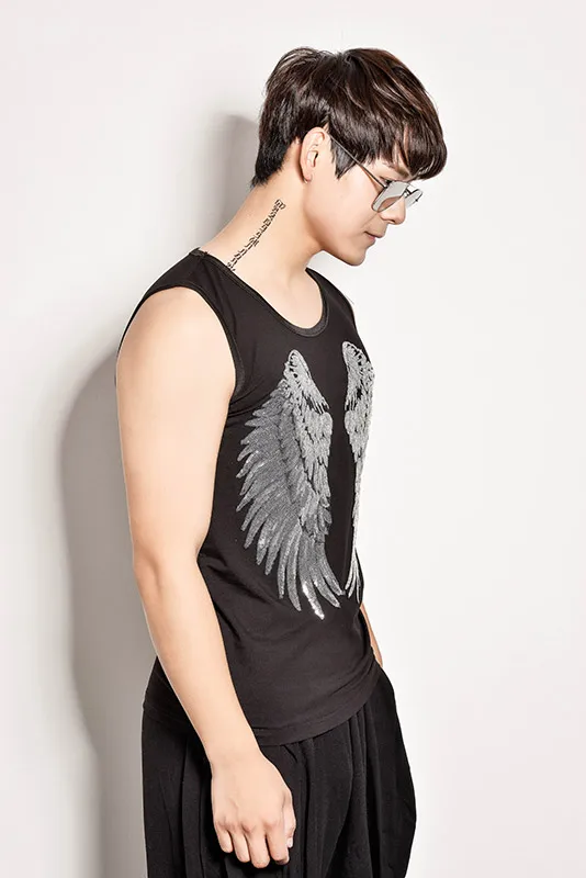 Модный Мужской приталенный жилет без рукавов с блестками для ночного клуба