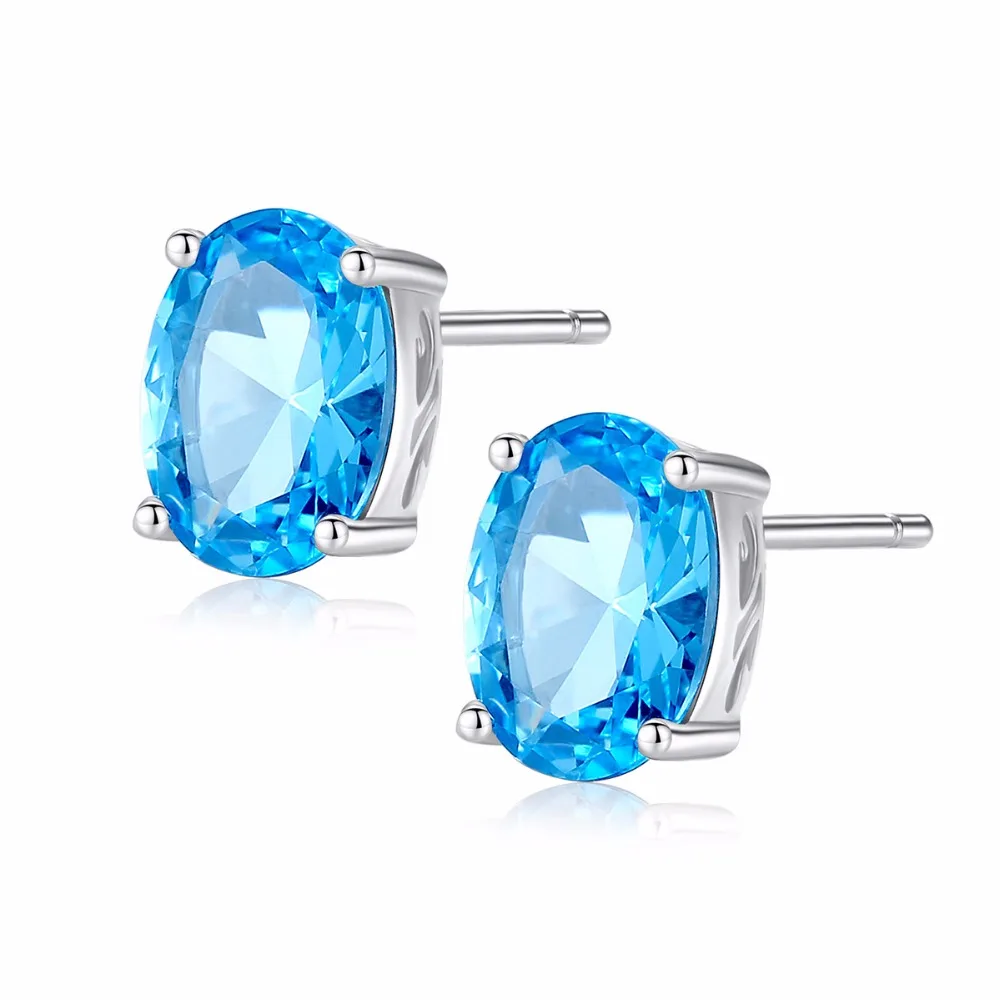 

Hot Fashion Brincos 2018 Girls Earing Bijoux Sliver Sky Blue Topaz Stud Earrings For Women Wedding Jewelry Earings Wholesale