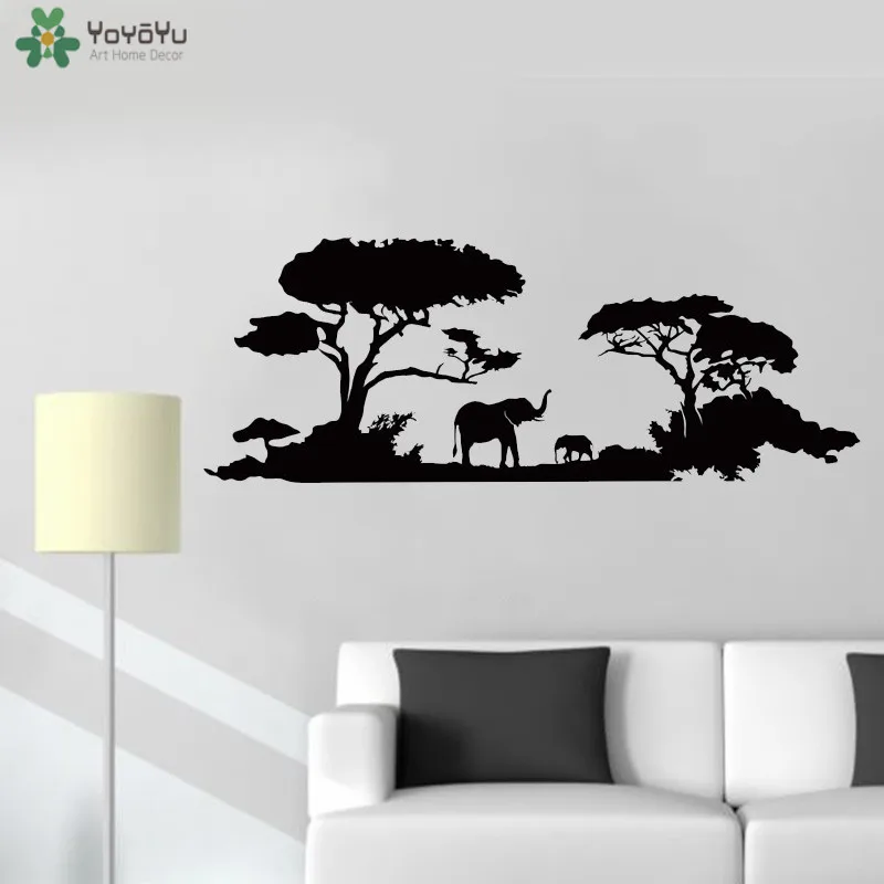 YOYOYU Wall Decal Dense Forest And Animals Sticker Elephant Safari Africa Tree Fun Mural For Nursery Kids Bedroom QQ154 | Дом и сад