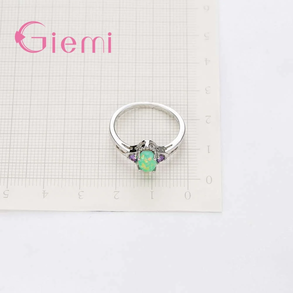 

New Arrival AAA Green Opal And Purple Cubic Zirconia Women Female Party Jewelry 925 Sterling Silver Geometric Ring