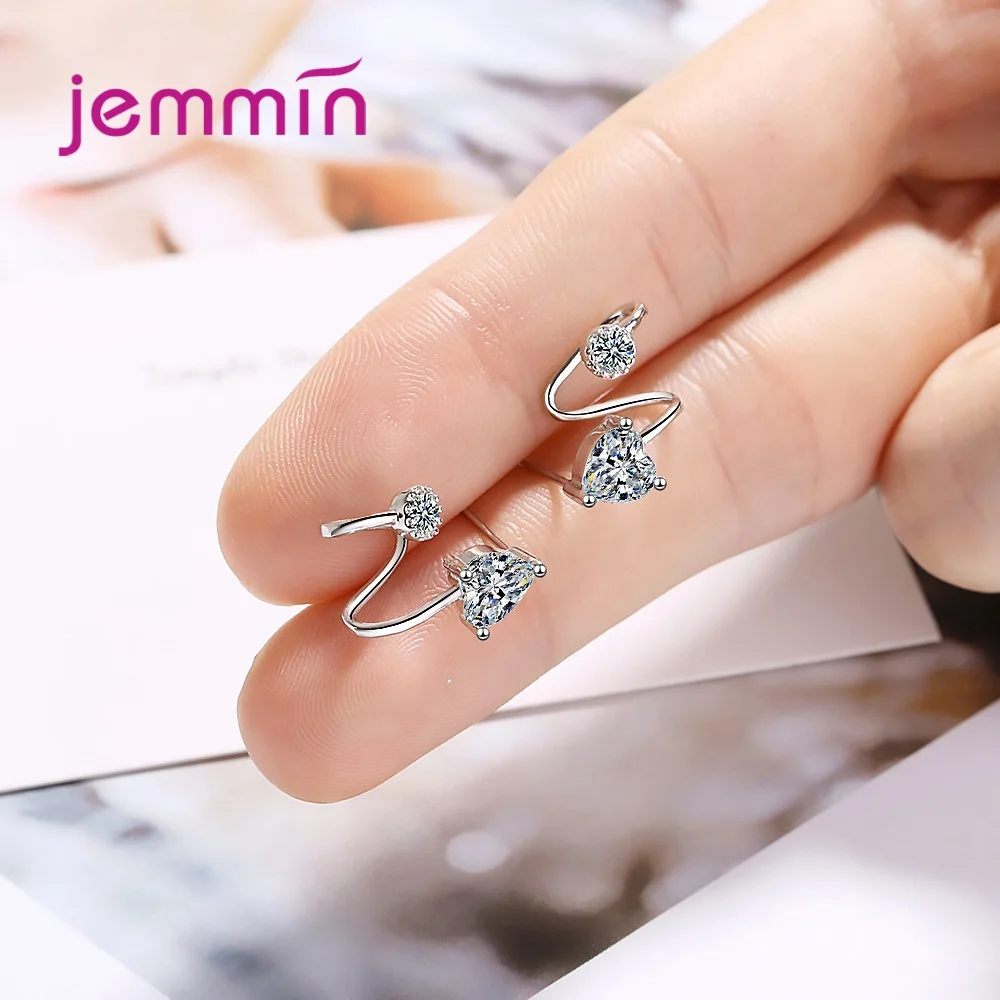 

Luxury S925 Sterling Silver Stud Earrings for Hip Hop Rock Girl Women Sparkling 5A Cubic Zircon Heart and Round Twisted Design
