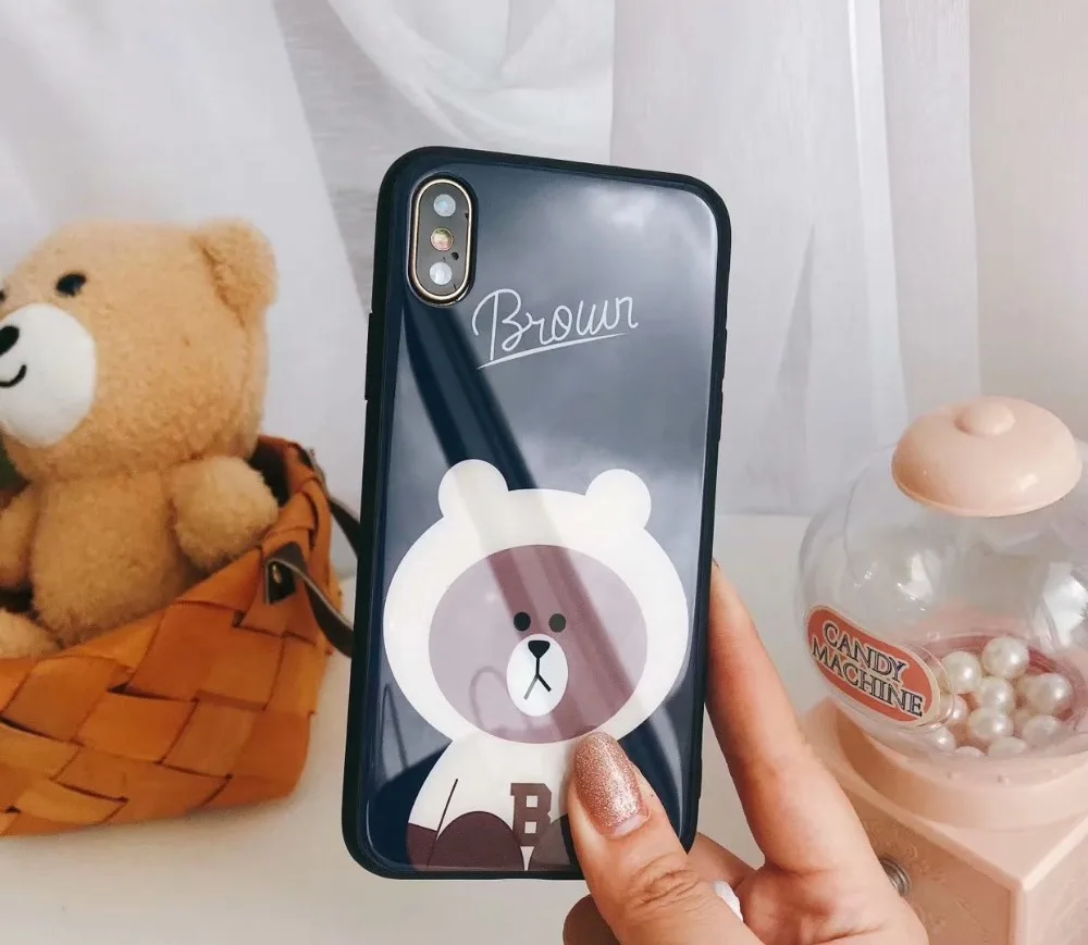 ORYKSZ чехол с мультяшным медведем для iphone 7 plus глянцевые Силиконовые Стеклянные