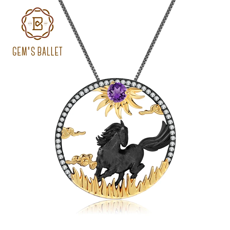 Женский кулон с аметистом GEM'S BALLET ожерелье из стерлингового серебра 925 пробы