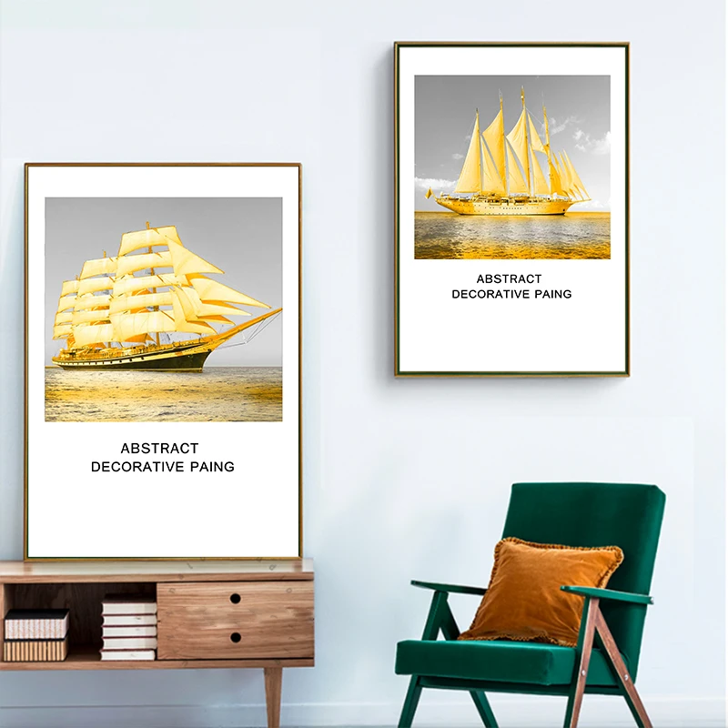 Счастливый Золотой Корабль голландская Скандинавская Парусная Эра холст