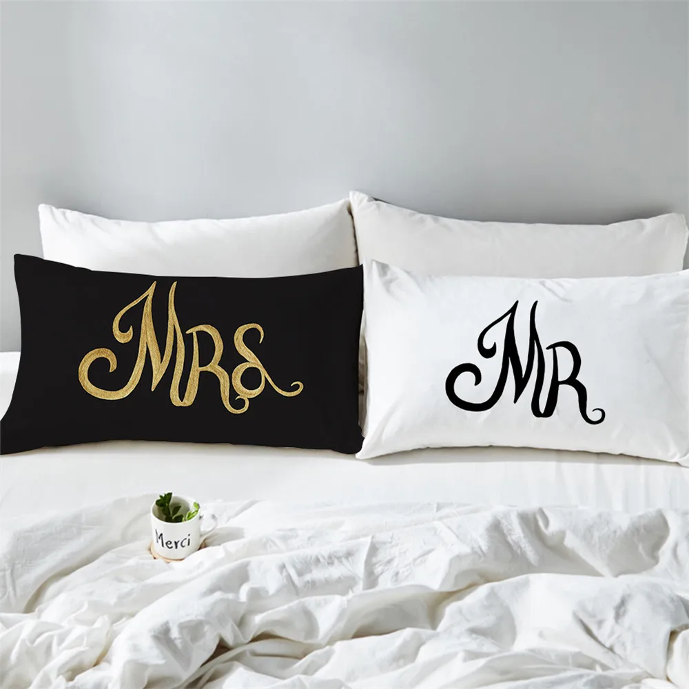 2 шт. пары Подушка Чехол для малышей с принтом в виде букв, с MR MRS печати для влюбленных Подушка Чехол король подушка для королевы крышка Милая подарок ко Дню Святого Валентина D30 - Цвет: LV12-LV15