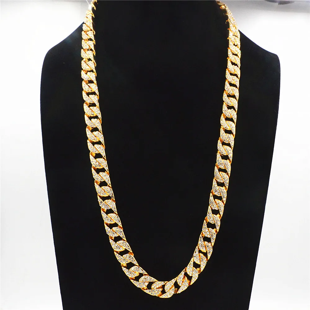 

Uodesign 14mm Men's Necklace Hiphop Iced Out Miami Curb Cuban Gold Necklace Paved Clear Rhinestones Womens Mens Chain