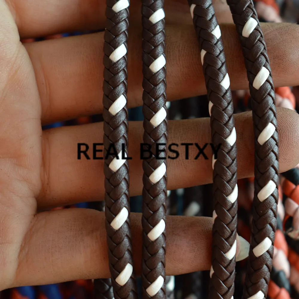 Настоящие BESTXY 30 м/лот 6 мм сине-белые/коричнево-белые плетеные круглые кожаные
