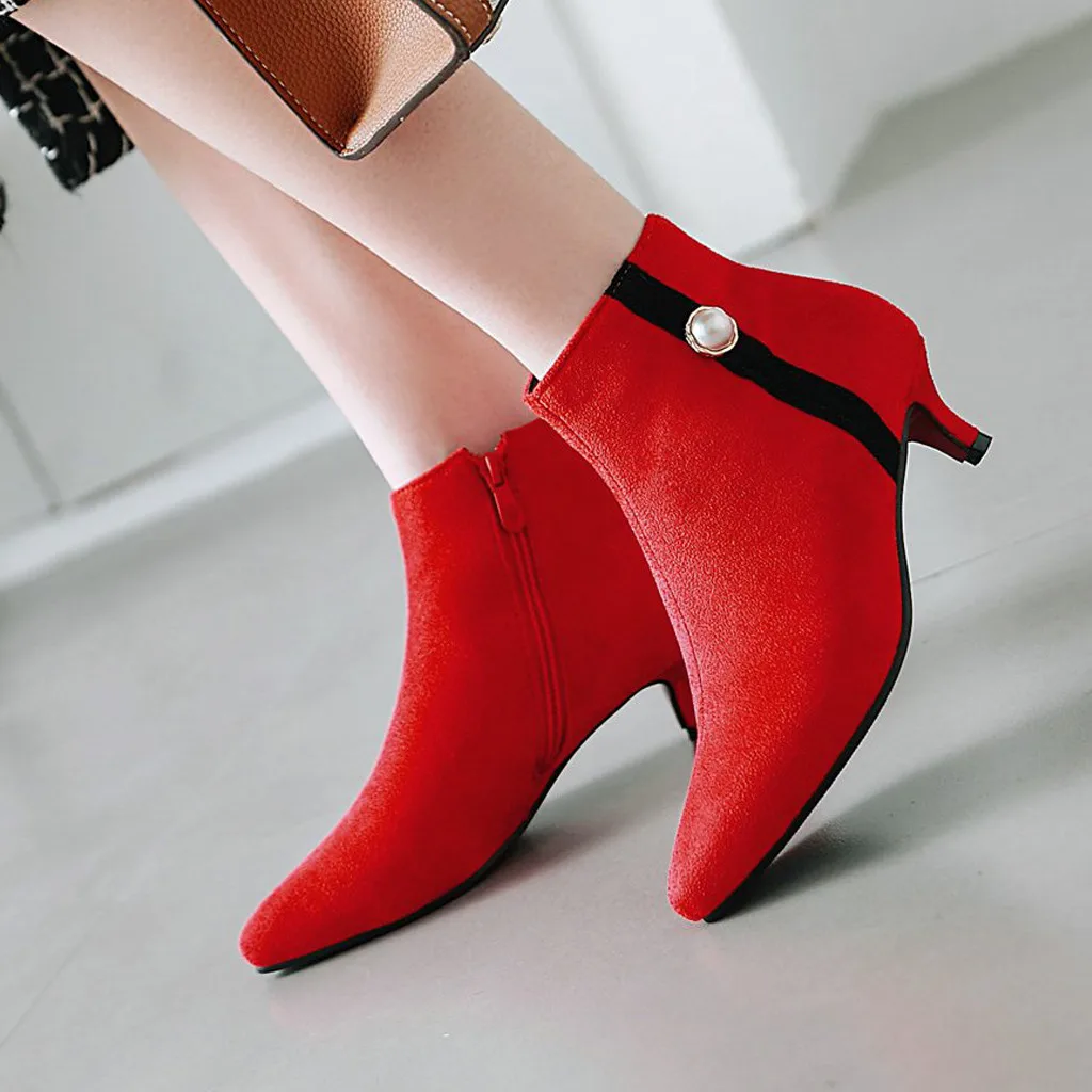 Women's Suede Boots Wild Kitten Heel Booties Side Zipper Bare Ladies Winter Women Shoes European Style Snow | Обувь