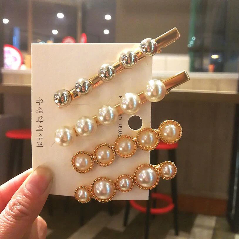 

New Fashion Imitation Pearl Hair Clip for Women Elegant Design Pearl Metal Hair Clips Hairpin Duck Mouth Clip