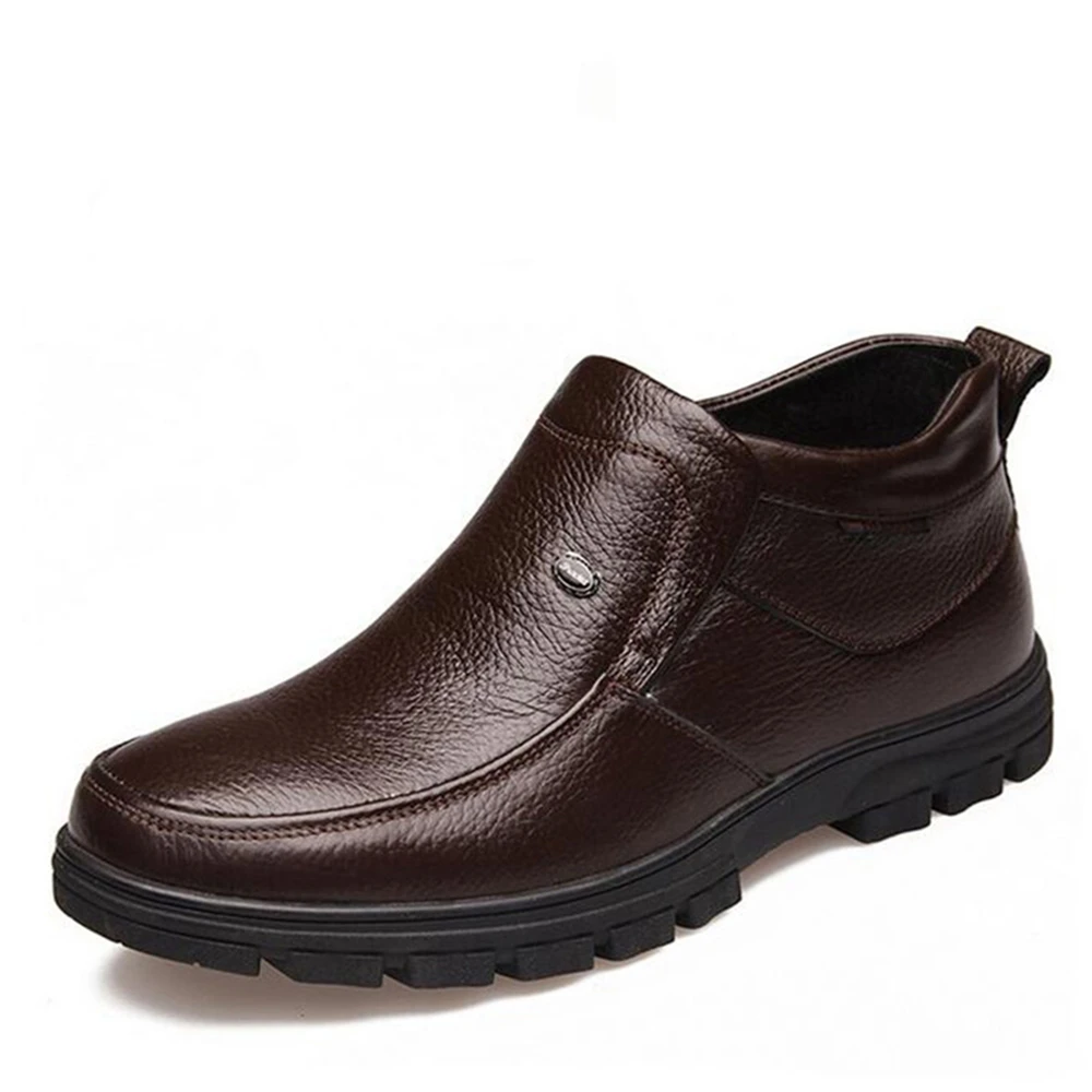 QFFAZ New Winter High Quality Genuine Leather Men Shoes warm Boots Casual Brand Man Soft Comfortable Fur Snow shoes | Обувь