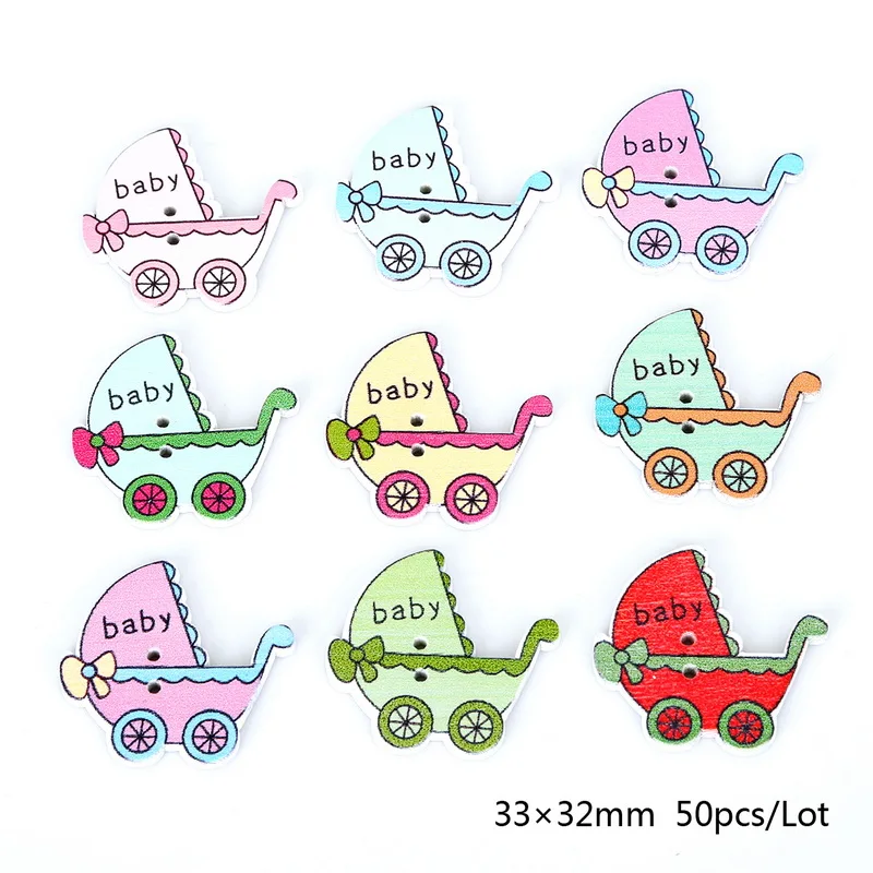 Baby Carriage 50 шт. 2 отверстия плоские деревянные Пуговицы Красочные смешанные животные цветок окрашенные кнопки DIY Одежда Ремесло шитье, скрапбукинг, аксессуары - Цвет: Baby Carriage