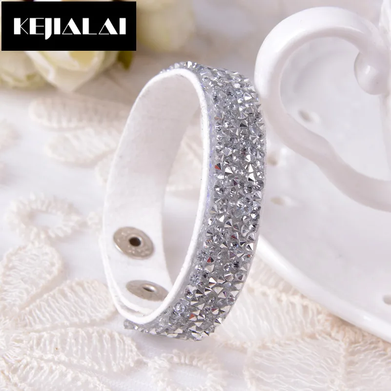 2017 Украшенные стразами Кожаные браслеты для Для женщин проложили блестящими