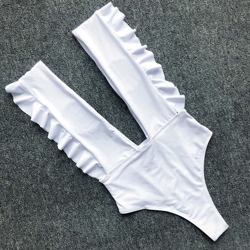 Для женщин Одна деталь купальник с глубокой купальные костюмы V-Neck оборками боди Maillot De Bain купальный костюм пуш-ап Пляжная одежда