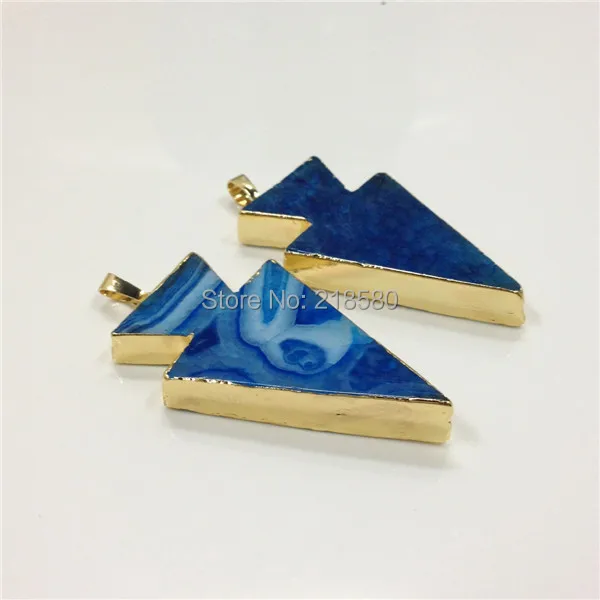 

P61009836 Blue Agates Arrowhead Pendant with Gold Trim