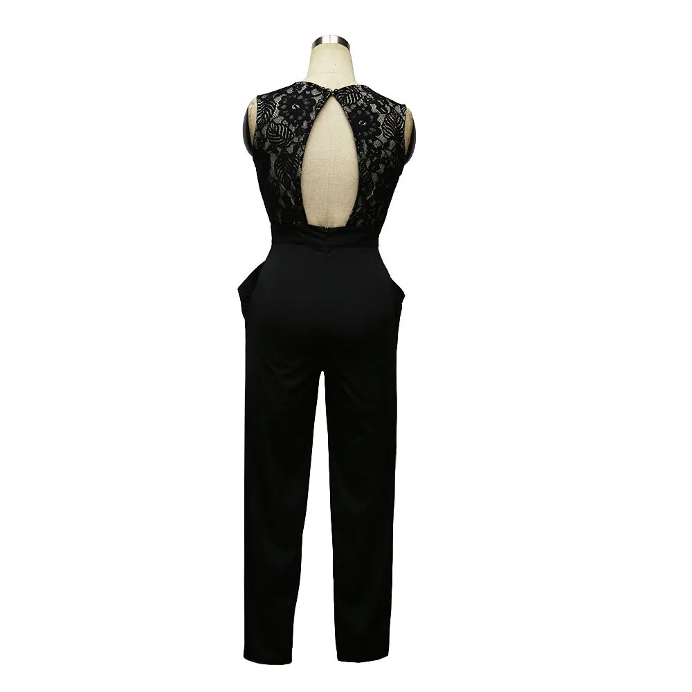

Reaqka Rompers Womens Jumpsuit 2019 Summer Black Lace Splicing Bodycon Jumpsuit Women Playsuit Fashion Elegant Backless Bodysuit