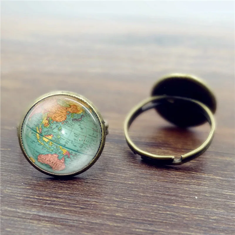 Мир географические карты Time Series стекло Кольцо Винтаж бронза для мужчин и женщин