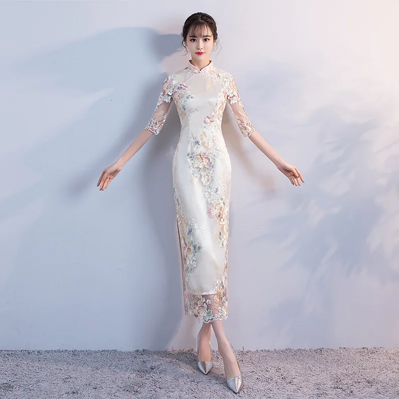 Wedding Party Cheongsam Oriental Evening Dress Chinese Traditional Women Elegant Qipao Sexy Long Robe Retro Vestido S M L XL XXL |