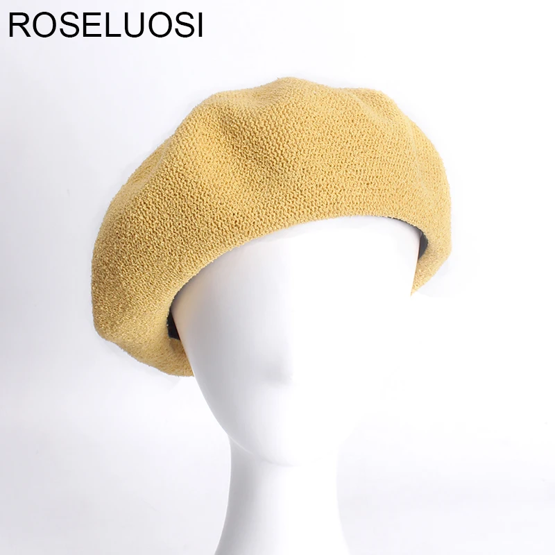 Женские летние береты ROSELUOSI шапки однотонные тонкие вязаные берет шапка для