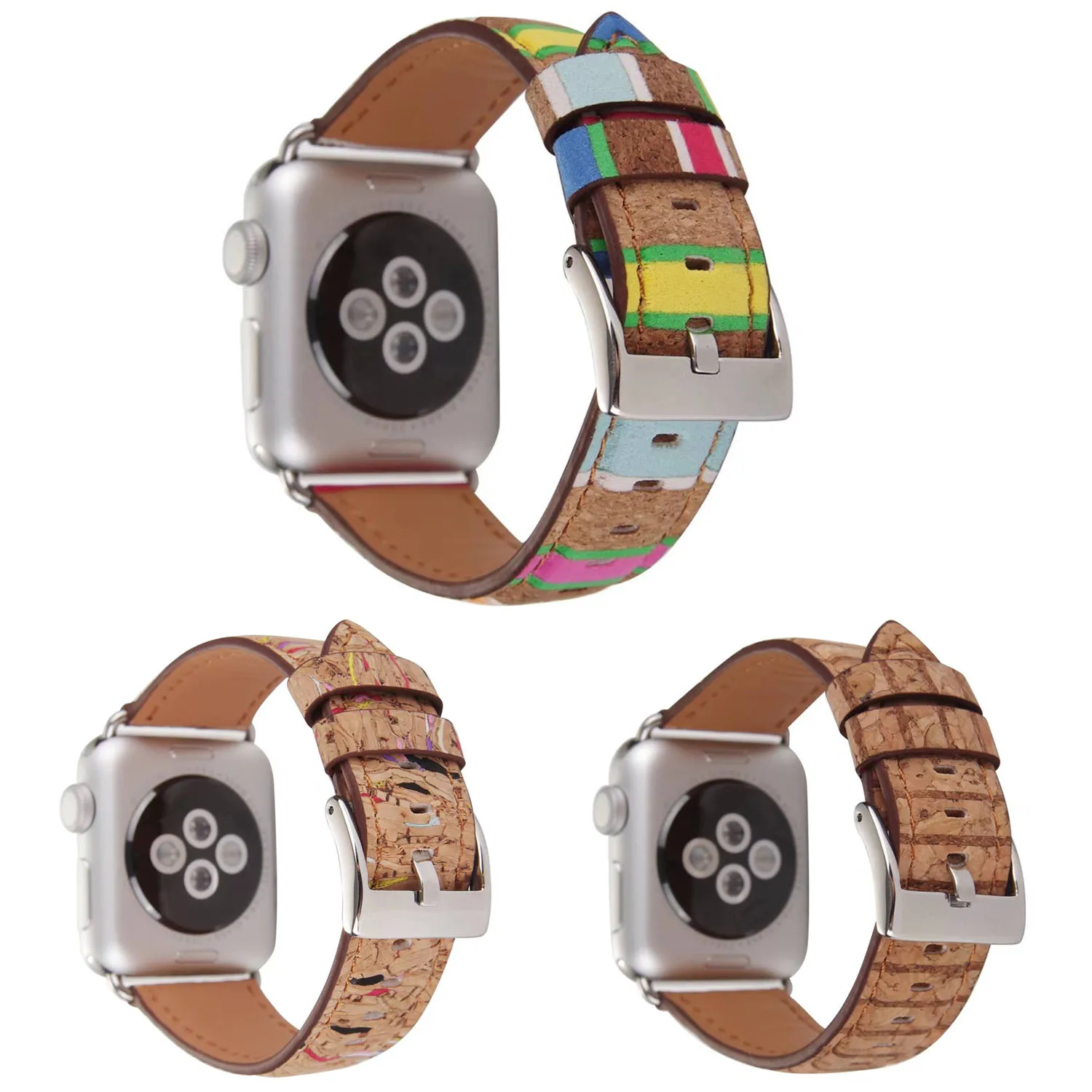 Цветной кожаный ремешок в радужную полоску с изображением дерева для Apple Watch Series 3