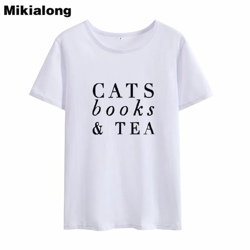 Женская футболка с коротким рукавом Mikialong из 100% хлопка изображением кошек книг и