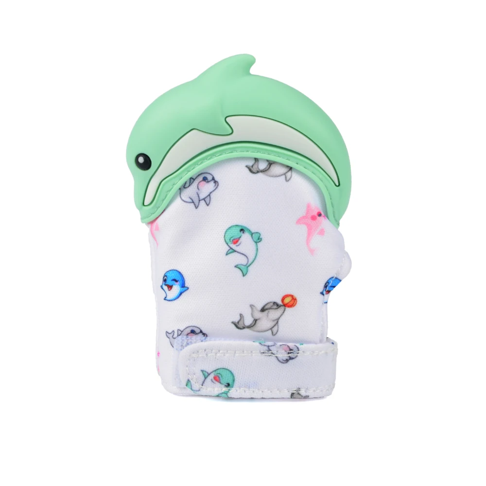 mint dolphin Силиконовые ювелирные изделия Упаковка перчатка для режущихся зубов Прорезыватель перчатка панда животных обертка звук Прорезыватель для малышей детские подарки - Цвет: mint dolphin