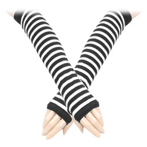 Hot New Pair White Black Stripes Acrylic Fingerless Arm Warmers Gloves for Women | Аксессуары для одежды