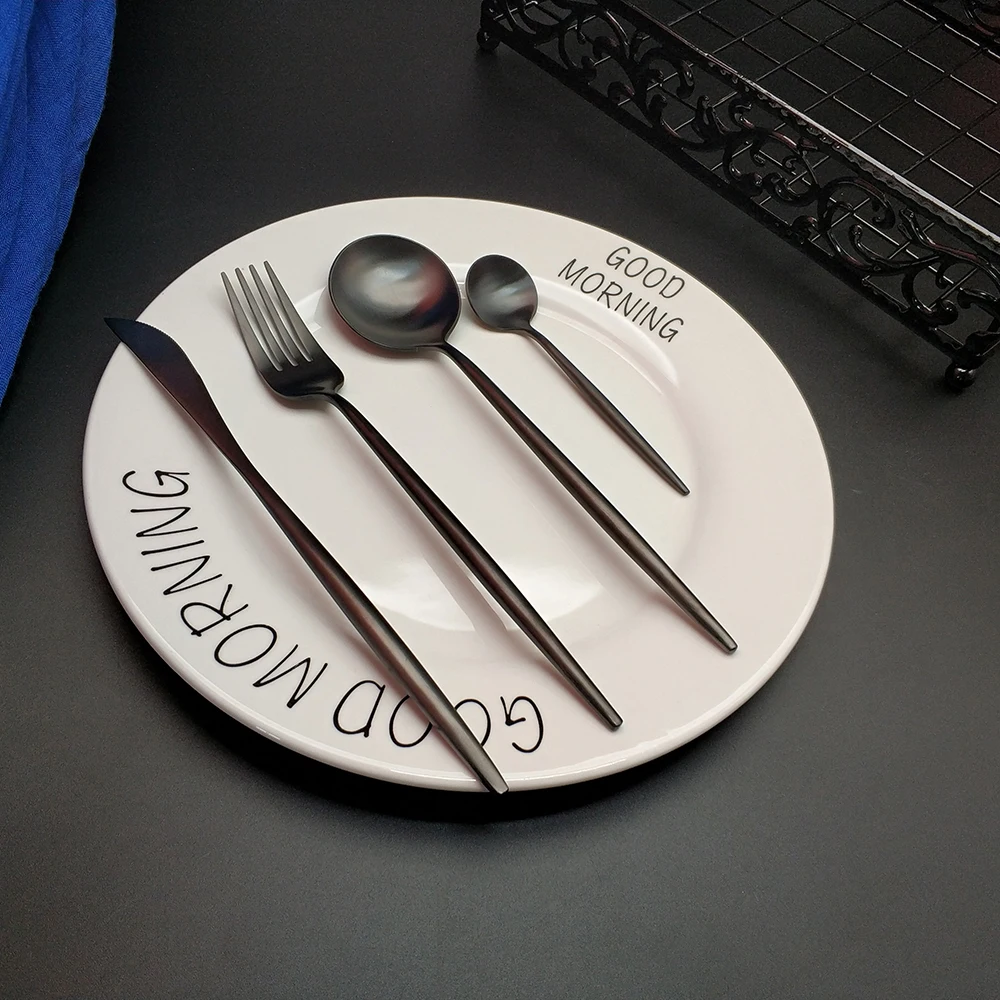 Горячая продажа 4 шт чисто черные западные столовые приборы кухня 304 нож из