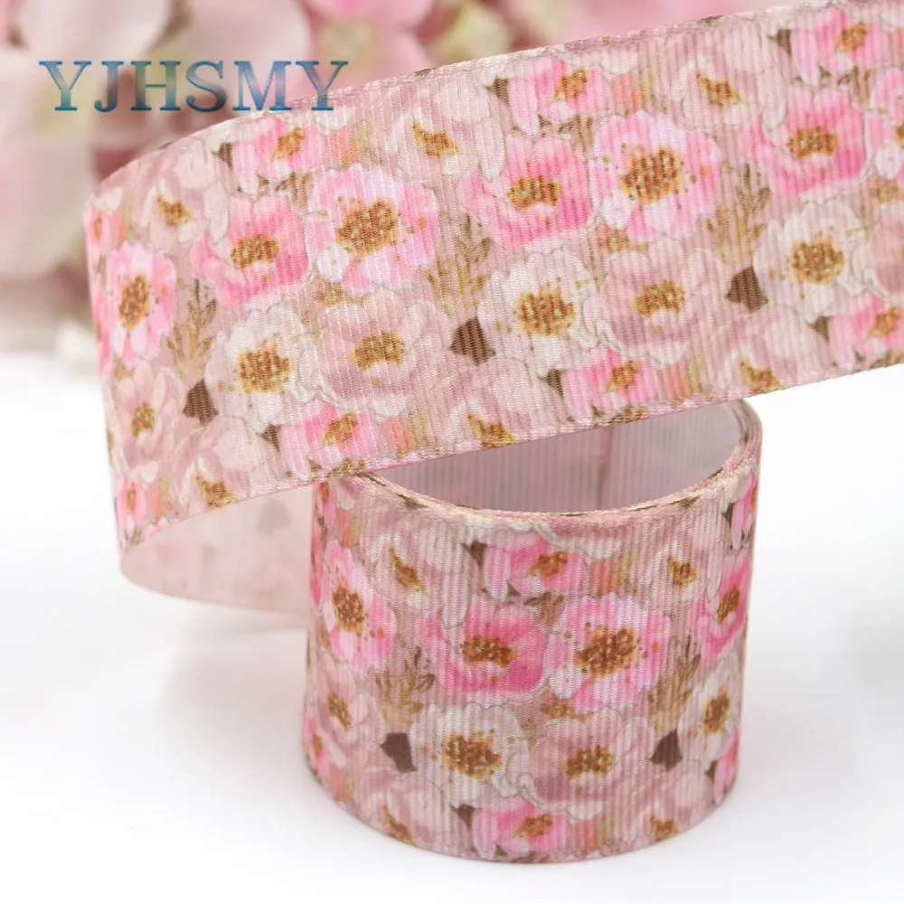 YJHSMY I-19221-382 38 мм 10 ярдов Цветок термопечать ленты grosgrain Бант колпачок DIY аксессуары
